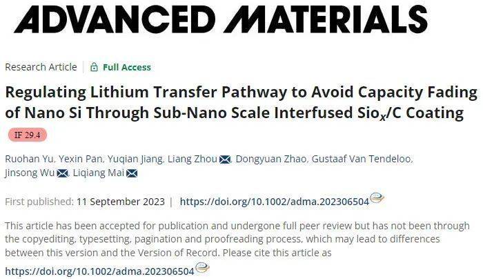 武汉理工大学最新突破武汉理工大学，抑制锂电池纳米硅电极容量快速衰减！！武汉理工大学