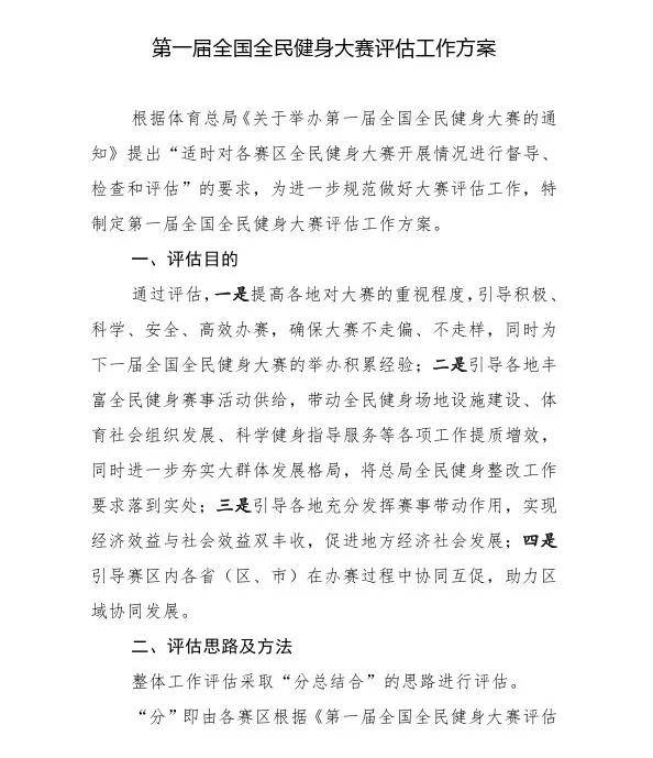 国家体育总局社体中心关于印发《第一届全国全民健身大赛评估工作方案》的通知