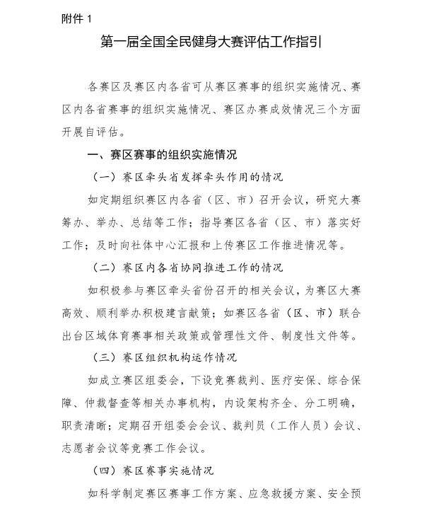 国家体育总局社体中心关于印发《第一届全国全民健身大赛评估工作方案》的通知