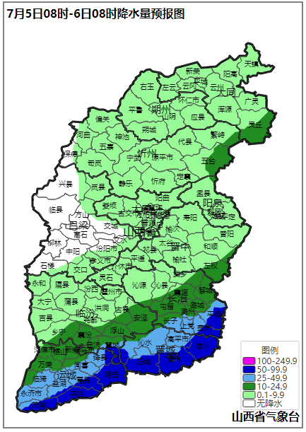 7月5日和7月7至8日，山西省中南部将出现强降水天气