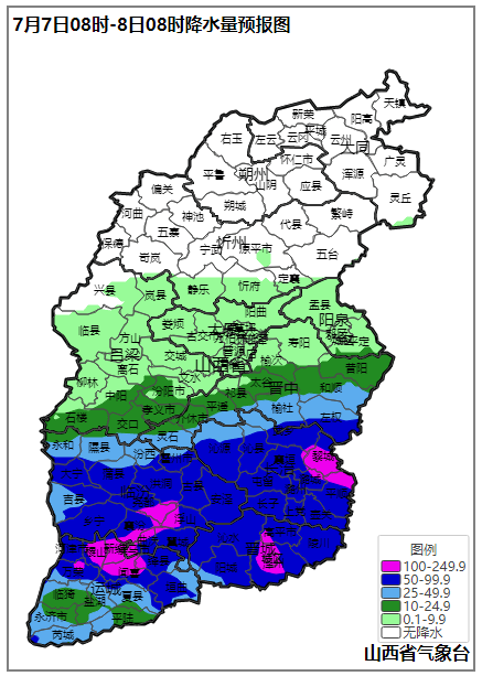 7月5日和7月7至8日，山西省中南部将出现强降水天气